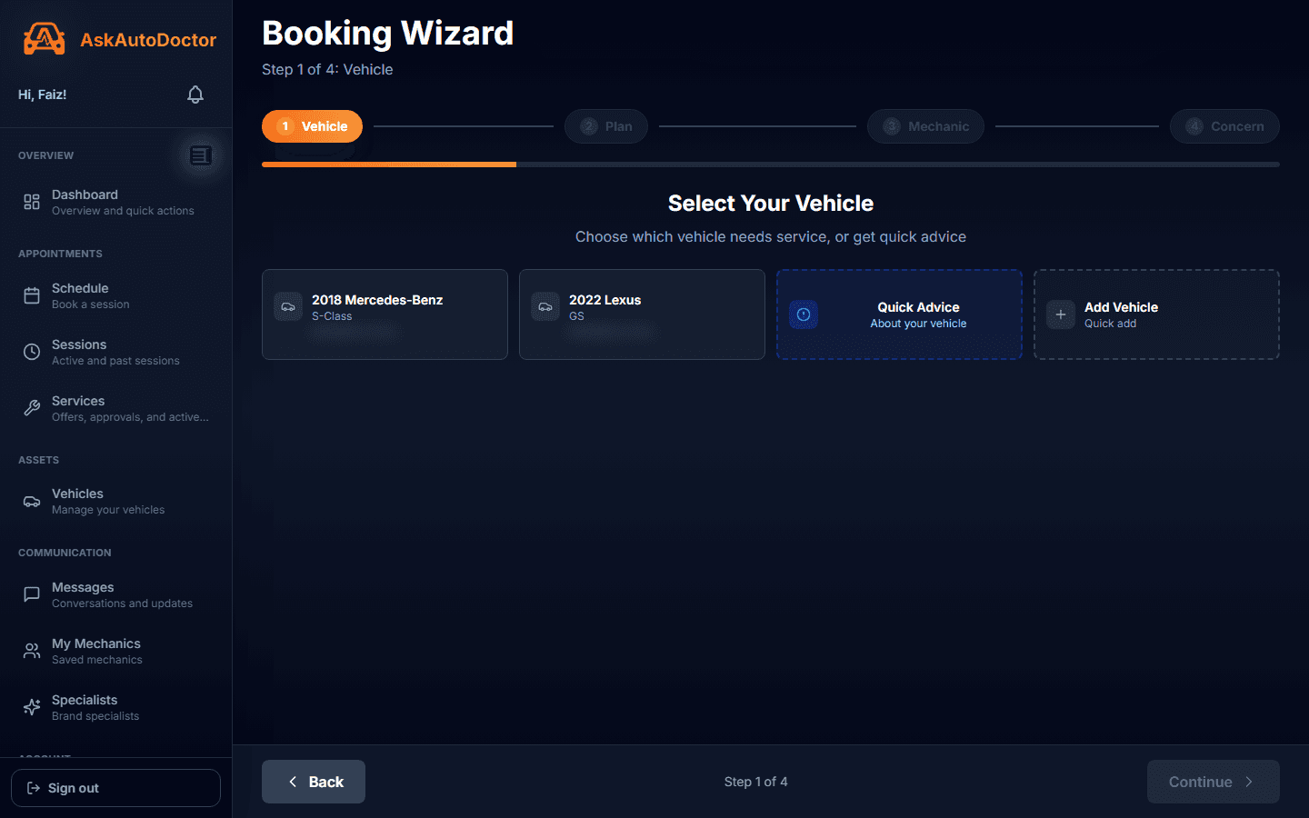Vehicle selection step
